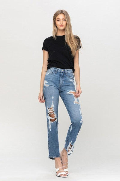 SUPER HIGH RISE TATTERED ANKLE STRAIGHT - Lucianne Boutique