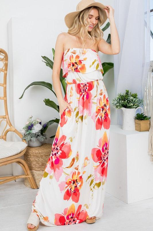 PLUS FLORAL OFFSHOULDER MAXI DRESS - Lucianne Boutique