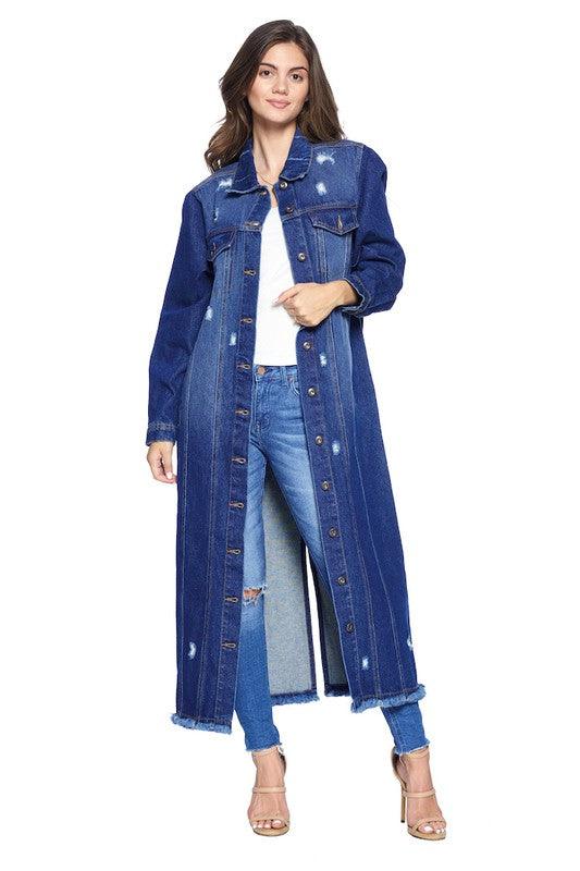 DENIM LONG JACKETS DISTRESSED WASHED - Lucianne Boutique