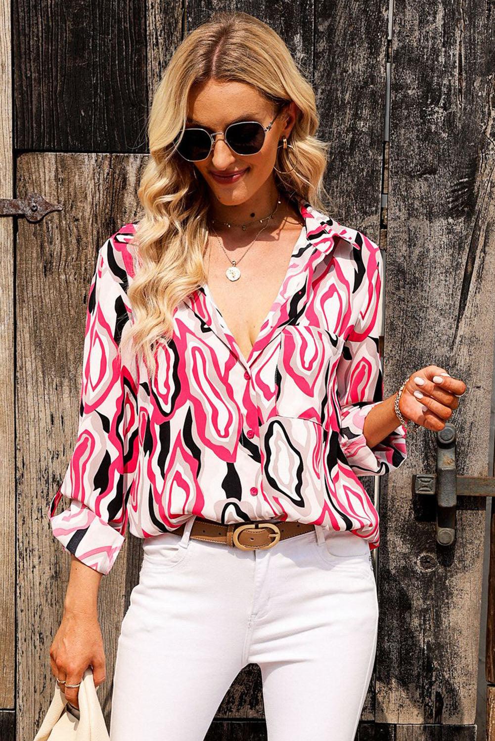 Collared Neck Buttoned Long Sleeve Shirts - Lucianne Boutique