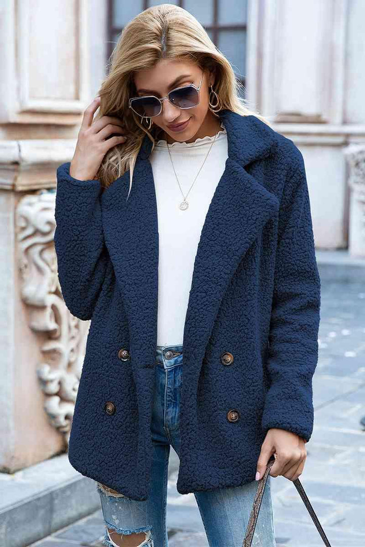 Full Size Lapel Collar Sherpa Coat - Lucianne Boutique