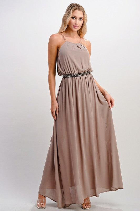 Pleated Cami Chiffon Maxi Dress - Lucianne Boutique