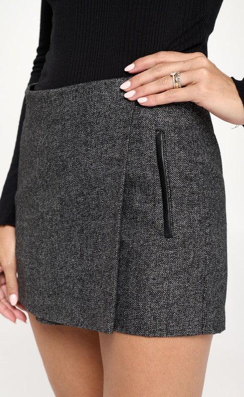 Mini wrap skirt short leather contrast - Lucianne Boutique