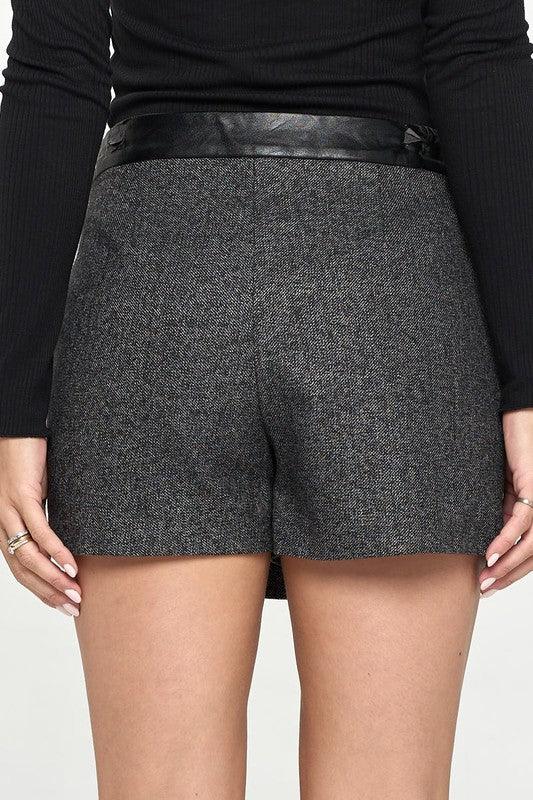 Mini wrap skirt short leather contrast - Lucianne Boutique
