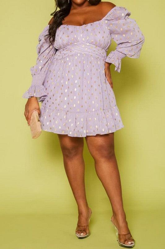 Plus Size Polka Dot Off Shoulder Mini Dress - Lucianne Boutique