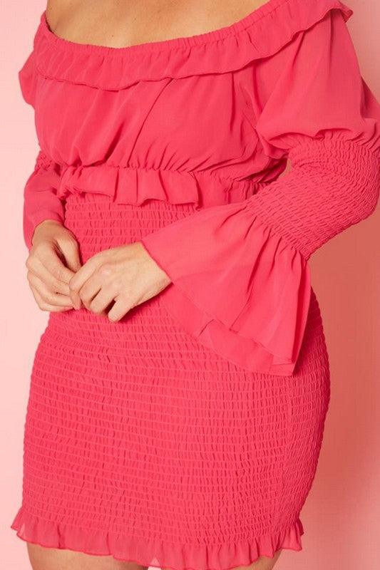 Plus Size Smocked Off Shoulder Mini Dress - Lucianne Boutique