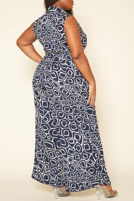 Plus Size Abstract Print Wide Flare Jumpsuit - Lucianne Boutique