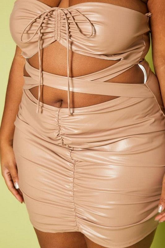 Plus Size Faux Leather Cut Out Tube Mini Dress - Lucianne Boutique