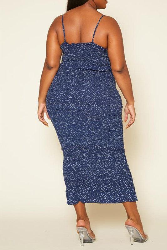 Plus Size Shirred Polka Dot Maxi Dress - Lucianne Boutique