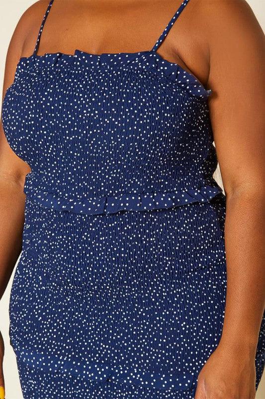 Plus Size Shirred Polka Dot Maxi Dress - Lucianne Boutique