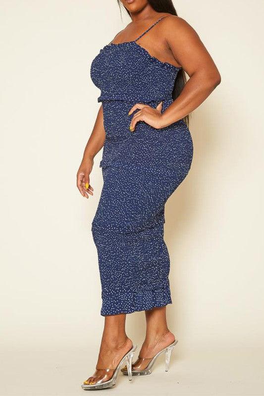 Plus Size Shirred Polka Dot Maxi Dress - Lucianne Boutique