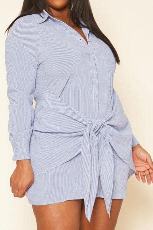 Plus Size Striped Collar Neck Mini Dress - Lucianne Boutique