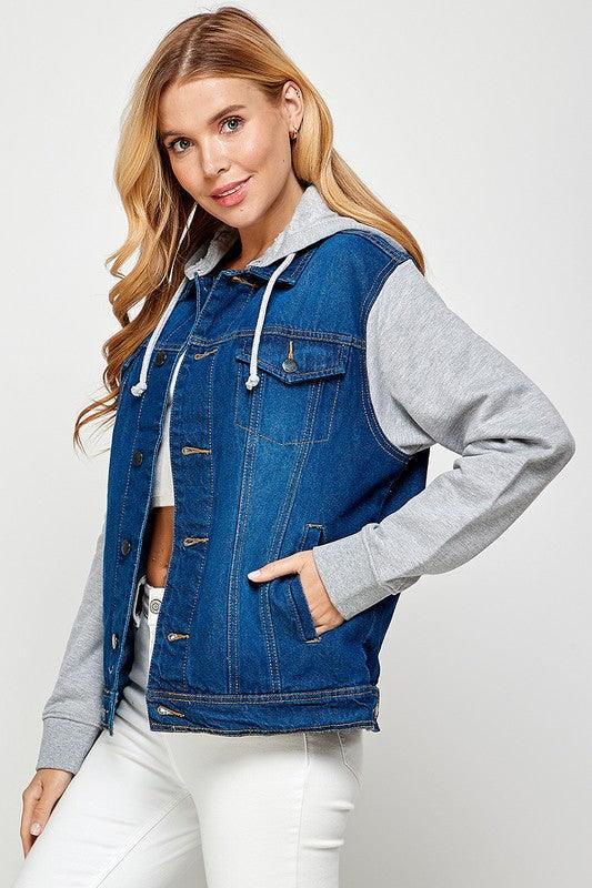 Women's Denim  Jacket with Fleece Hoodies - Lucianne Boutique