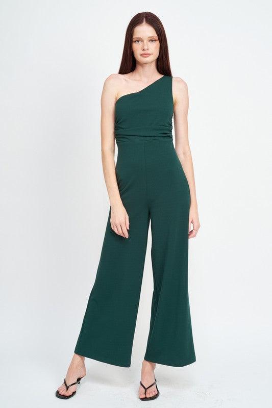 WIDE LEG ONE SHOULDER JUMPSUIT - Lucianne Boutique