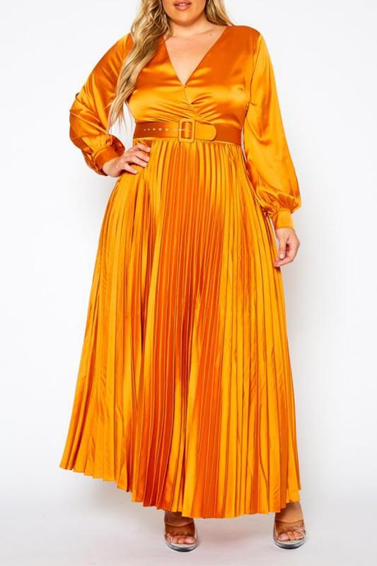 Plus Size Pleated Maxi Flare Dress - Lucianne Boutique