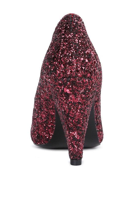 Sugar Plum Glitter Conical Heel Pumps - Lucianne Boutique