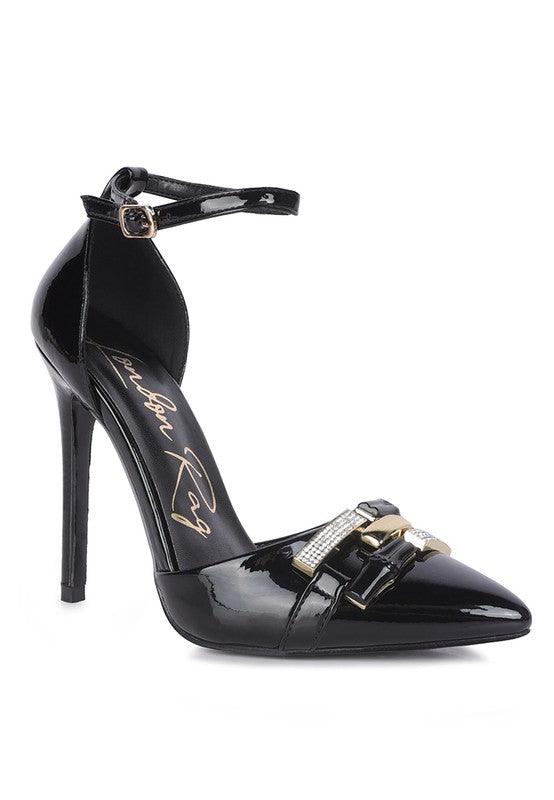 Mocktail Diamante Buckle Patent Stiletto Sandals - Lucianne Boutique