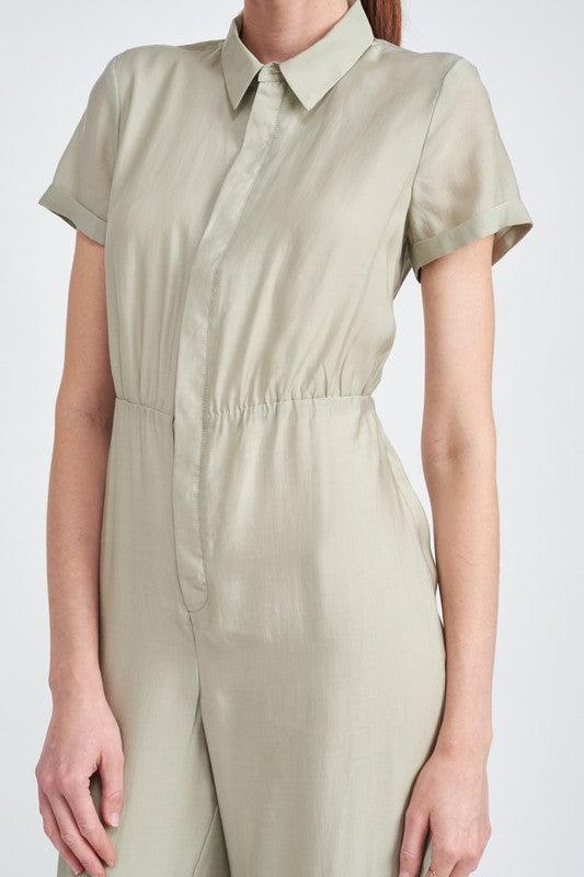 SHORT SLEEVE JUMPSUIT WITH OPEN BACK - Lucianne Boutique
