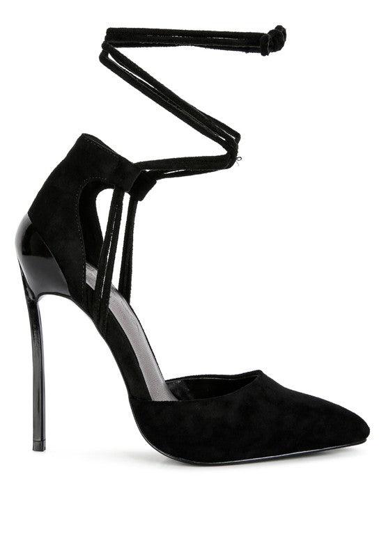 RULE BREAKER Black Lace Up Stiletto Sandals - Lucianne Boutique