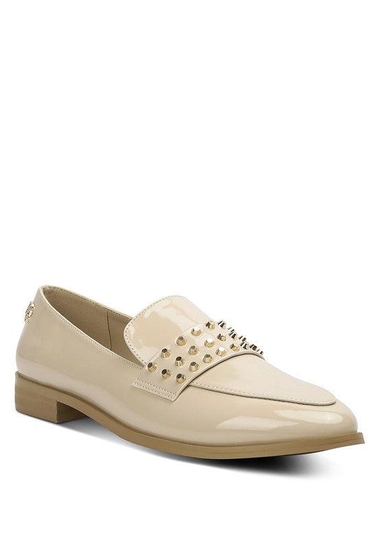 MEANBABE Semicasual Stud Detail Patent Loafers