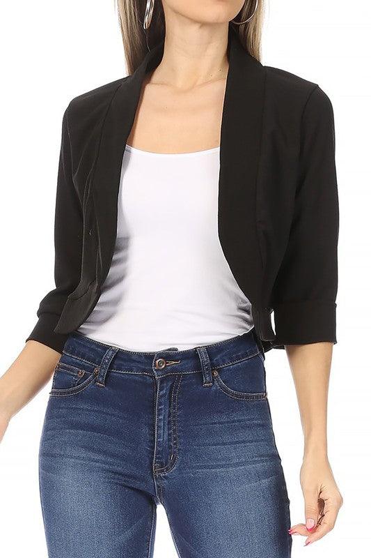Solid, waist length, collarless blazer cardigan - Lucianne Boutique
