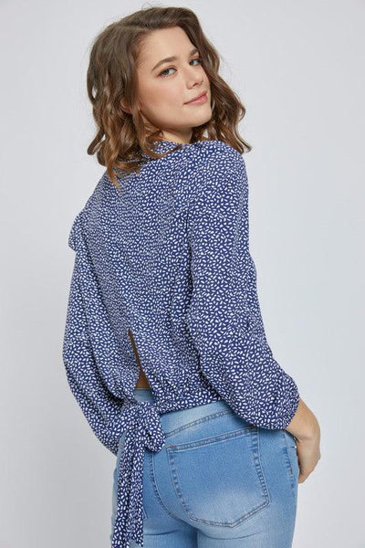 Surplice long sleeve blouse top with printed