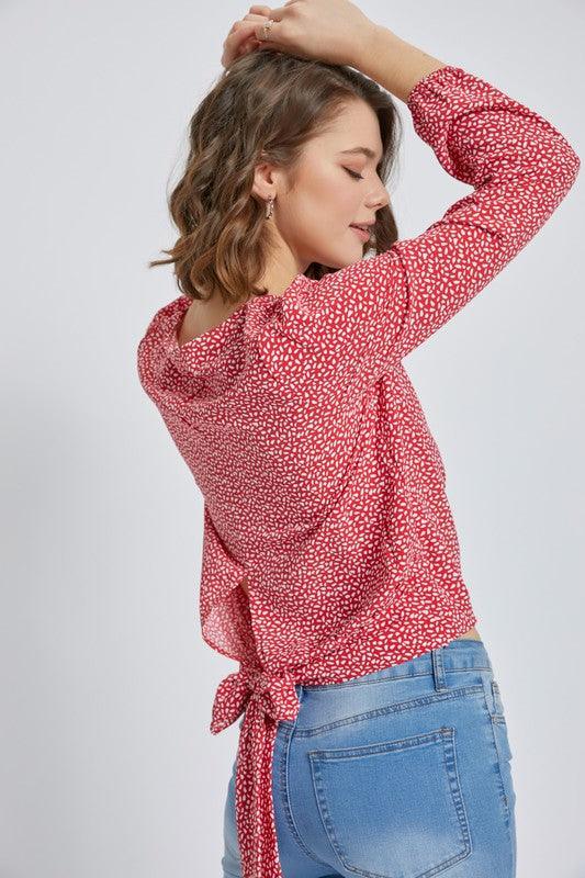 Surplice long sleeve blouse top with printed - Lucianne Boutique