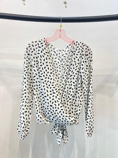 Surplice long sleeve blouse top with printed