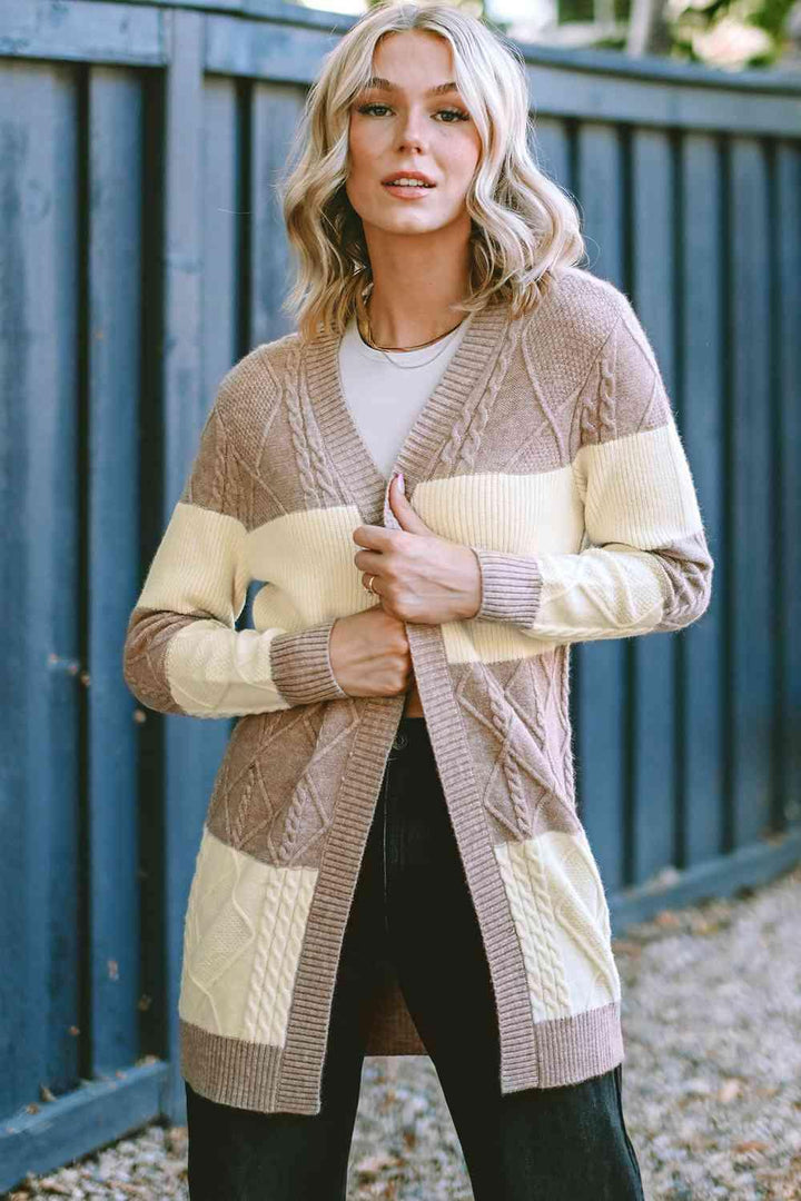 Cable-Knit Open Front Cardigan - Lucianne Boutique