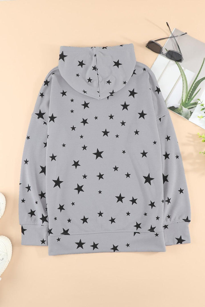 Star Print Drawstring Detail Hoodie - Lucianne Boutique