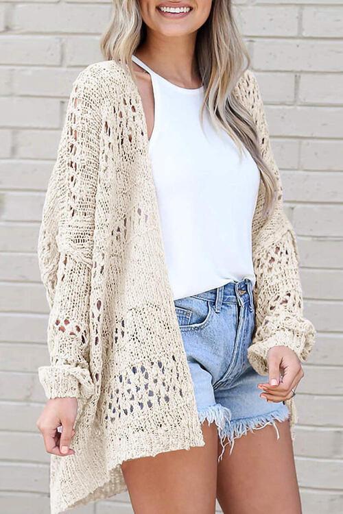 Openwork Open Front Long Sleeve Cardigan - Lucianne Boutique