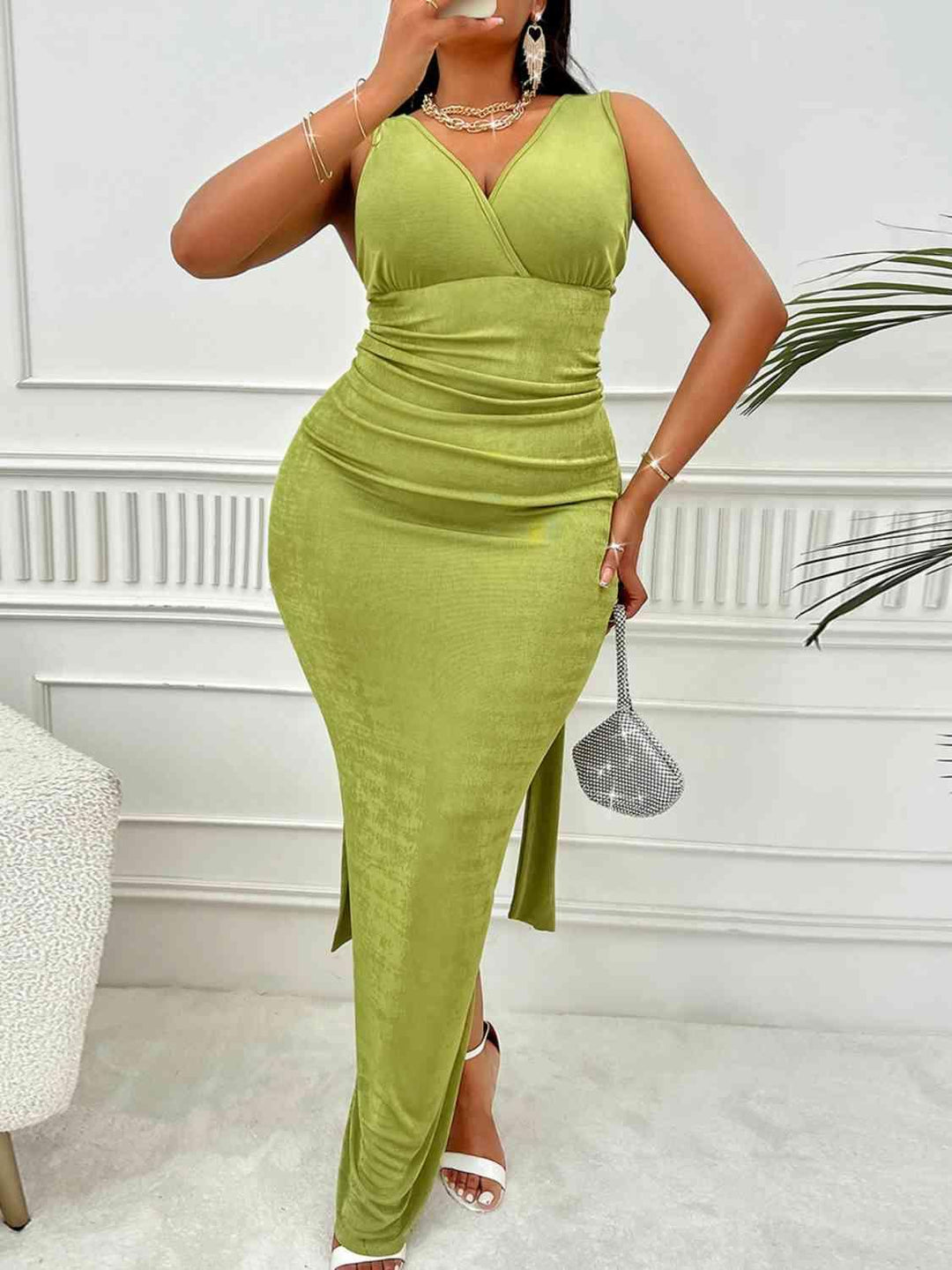 Plus Size Backless Ruched Dress - Lucianne Boutique
