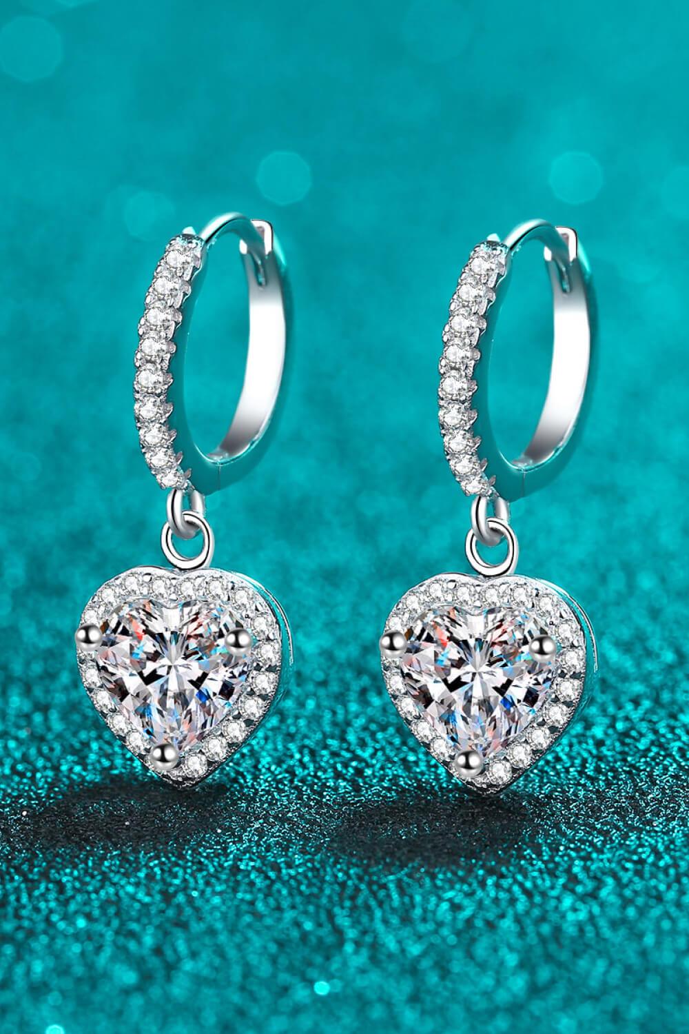 Moissanite Heart-Shaped Drop Earrings - Lucianne Boutique