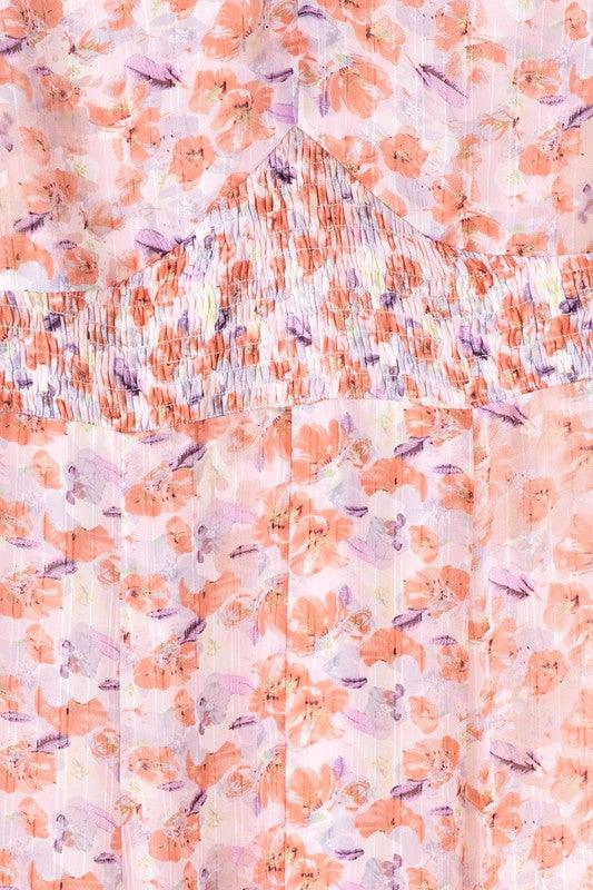 women pink floral V neck dress - Lucianne Boutique