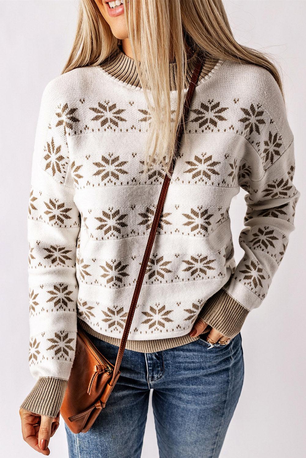 Patterned Ribbed Trim Sweater - Lucianne Boutique