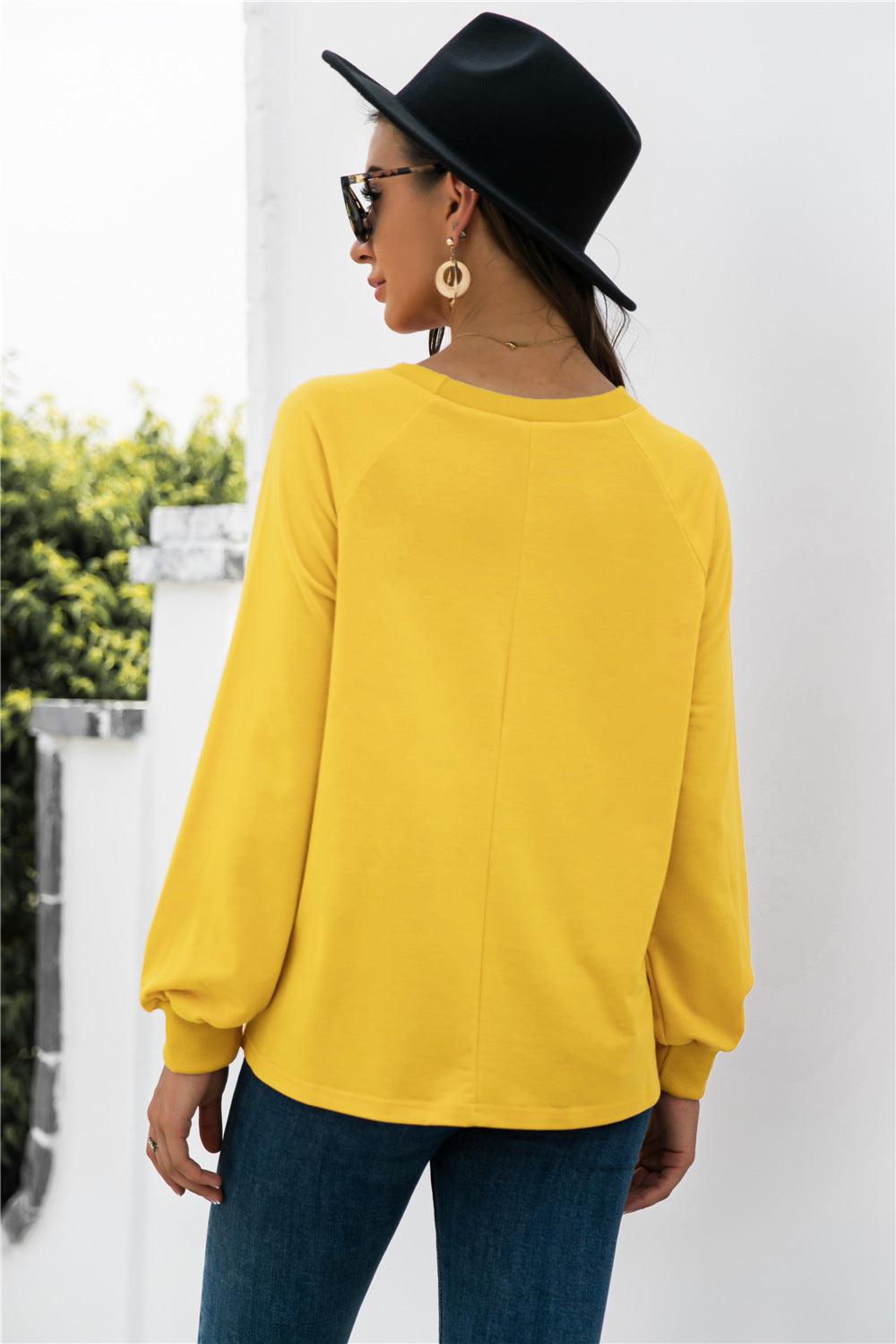 Round Neck Raglan Sleeve Sweatshirt - Lucianne Boutique