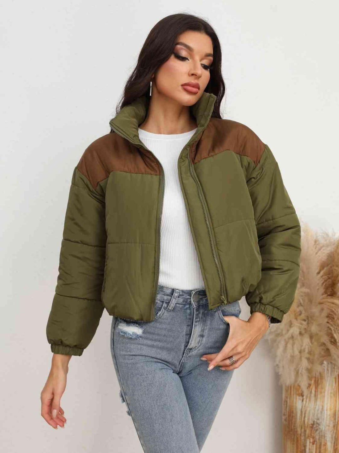 Two-Tone Zip-Up Puffer Jacket - Lucianne Boutique