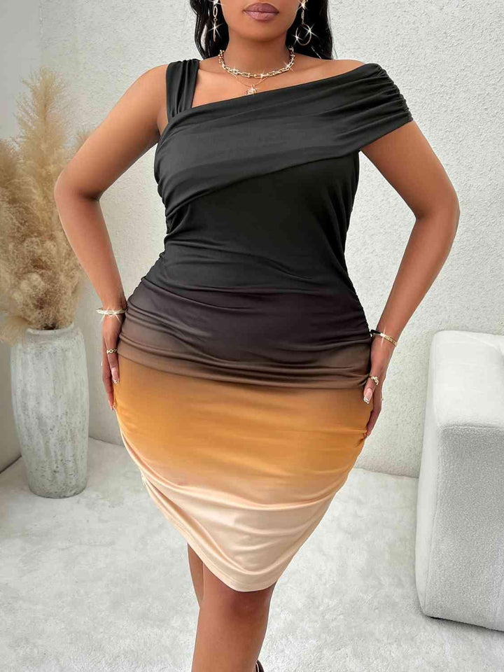 Plus Size Asymmetrical Neck Bodycon Dress - Lucianne Boutique