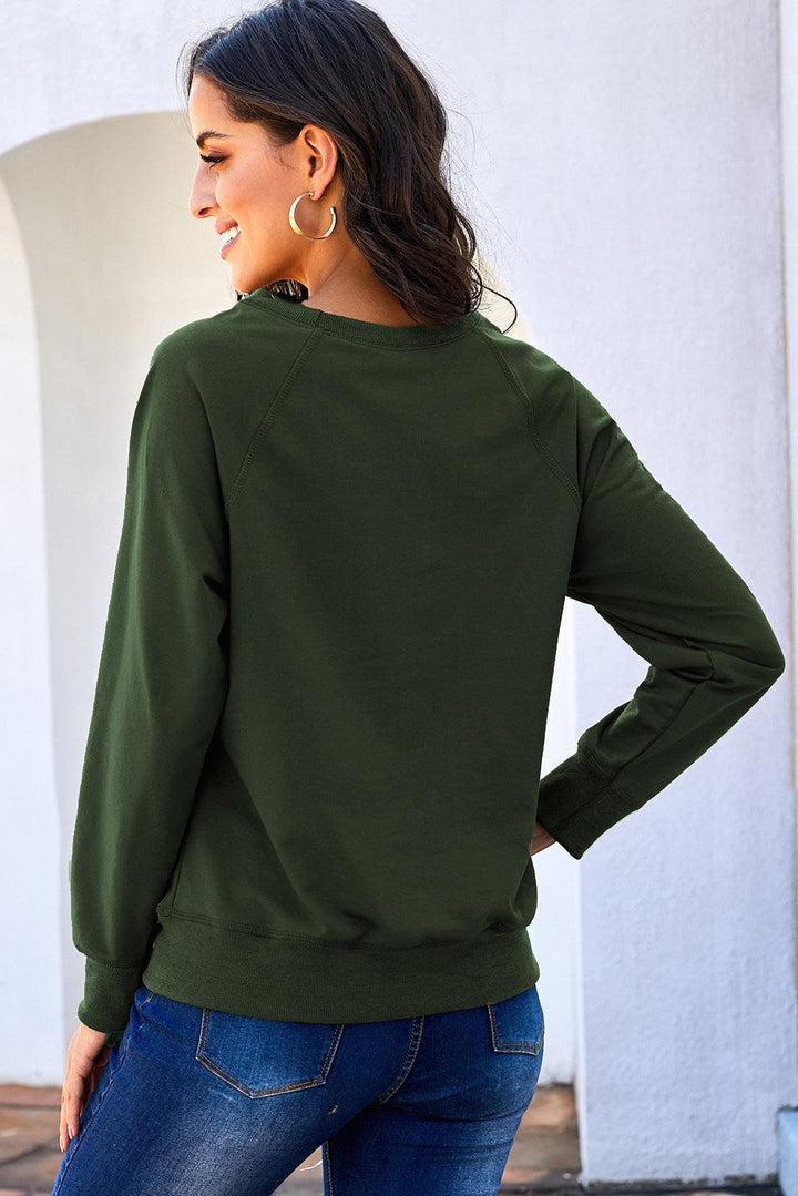Round Neck Raglan Sleeve Exposed Seam Sweatshirt - Lucianne Boutique