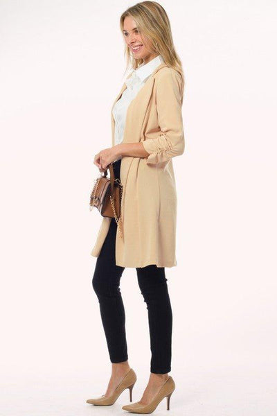 3/4 Ruched Sleeve Open Front Blazer - Lucianne Boutique