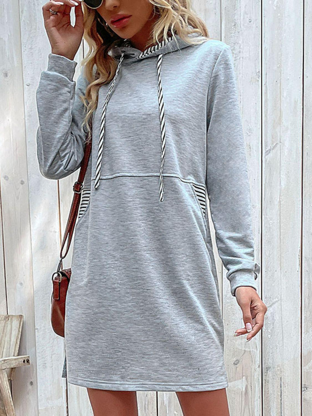 Striped Drawstring Long Sleeve Hoodie - Lucianne Boutique