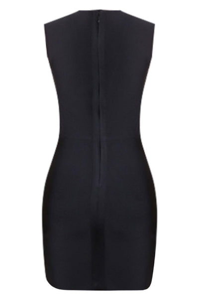 Rhinestone Detail Spliced Mesh Sleeveless Dress - Lucianne Boutique