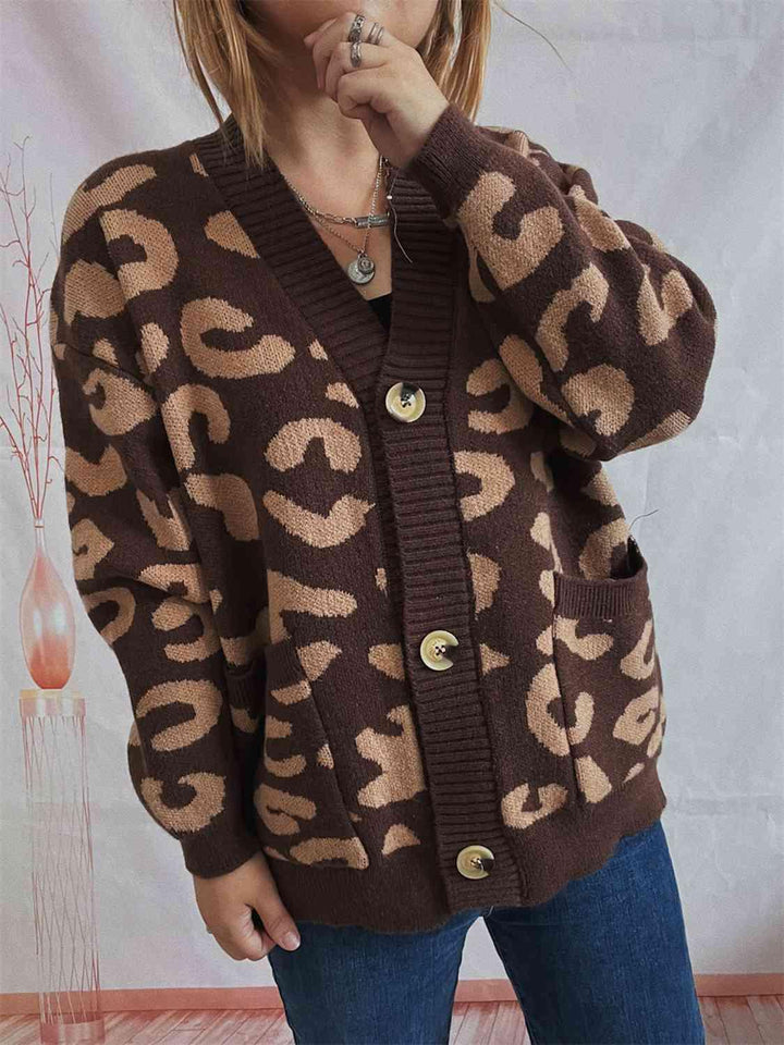 Leopard Button Front Cardigan with Pockets - Lucianne Boutique