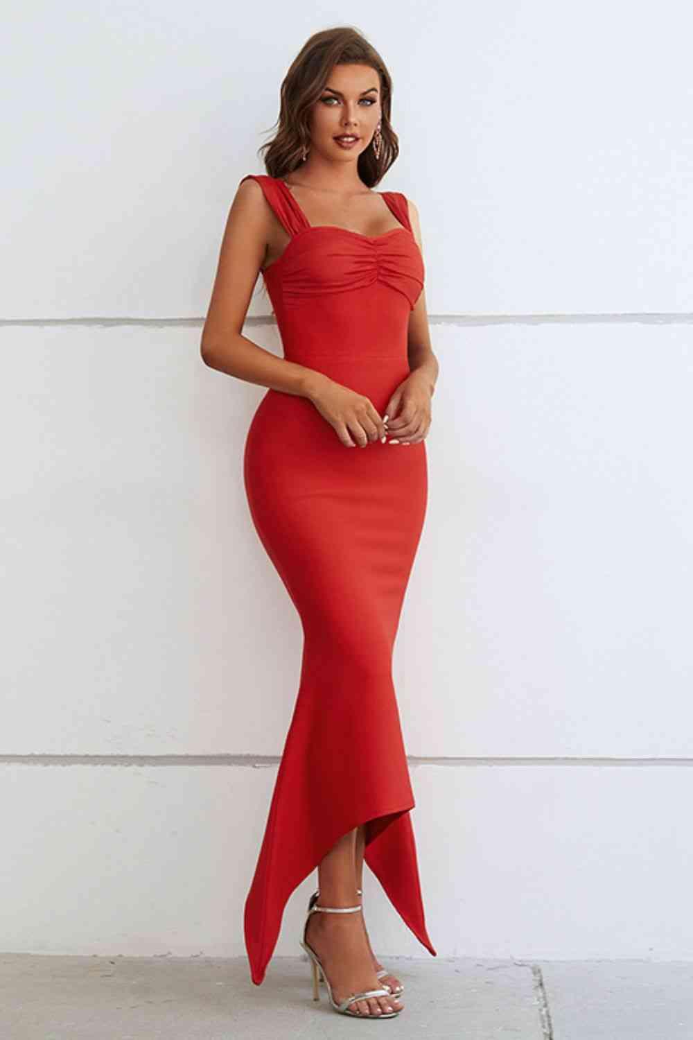 Ruched Sweetheart Neck Hem Detail Dress - Lucianne Boutique