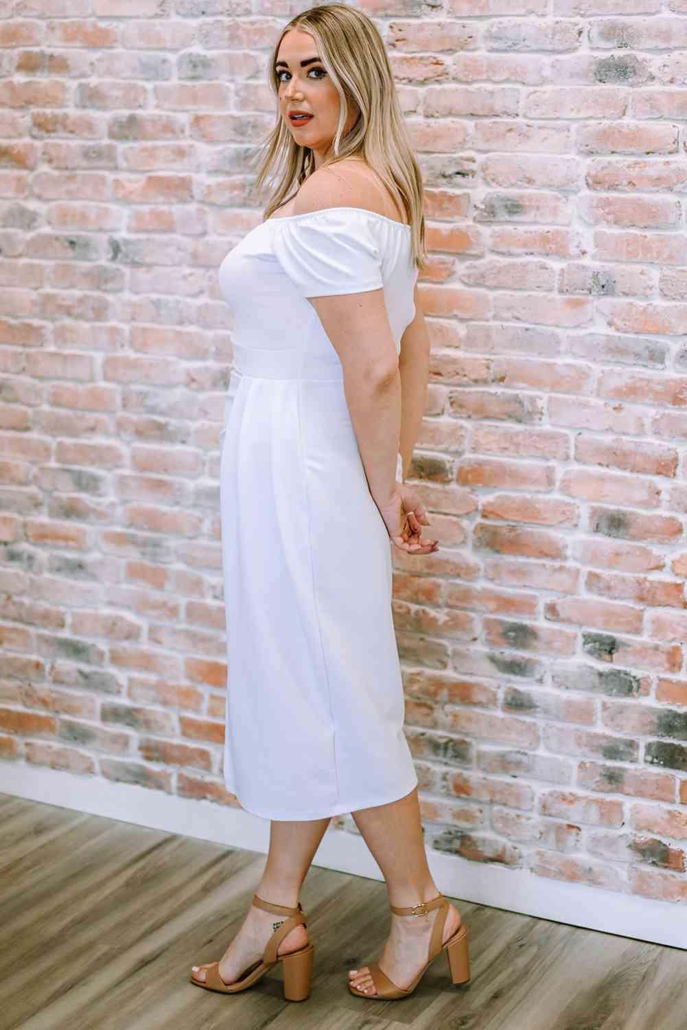 Off-Shoulder Short Sleeve Split Dress - Lucianne Boutique