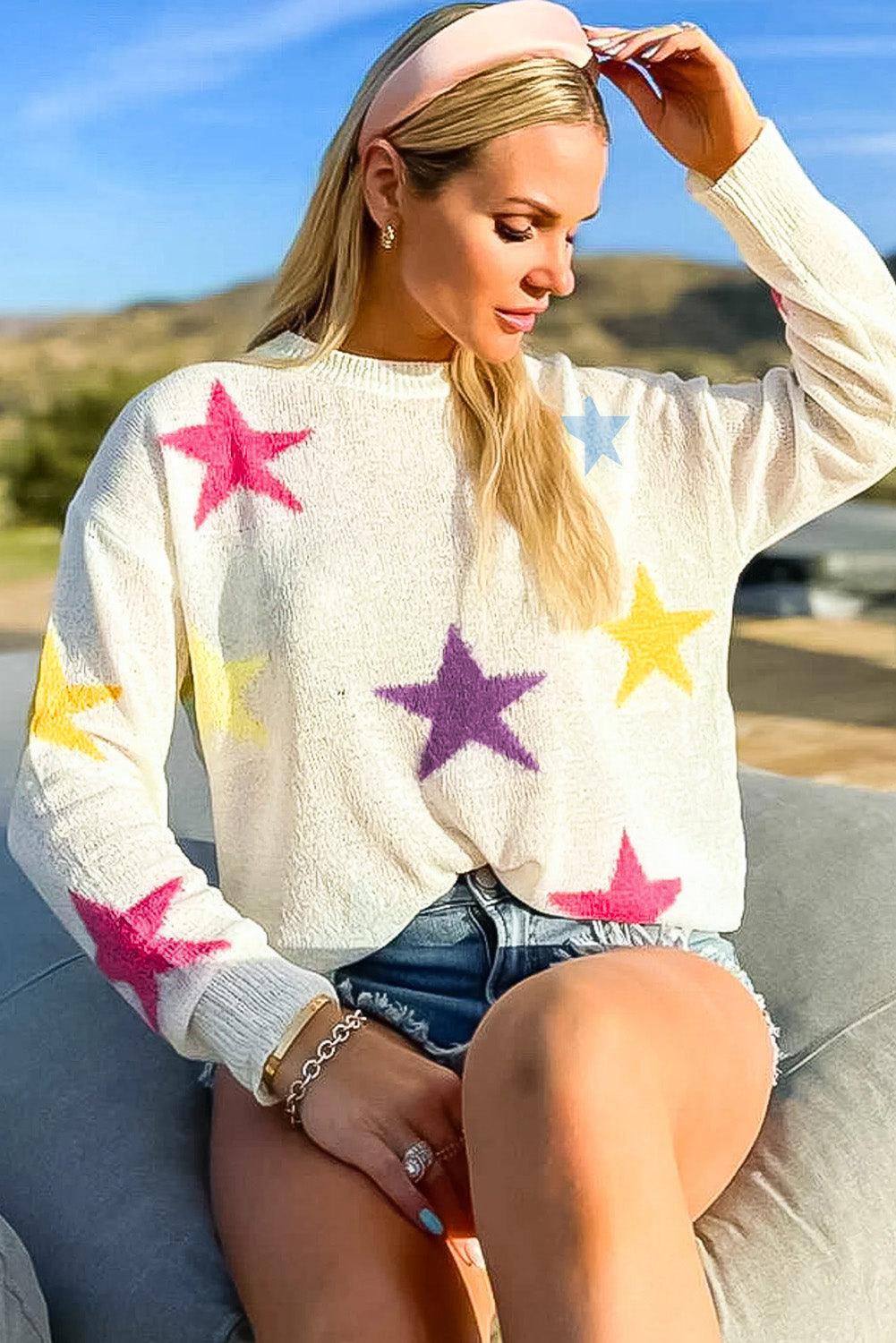 Star Pattern Dropped Shoulder Sweater - Lucianne Boutique