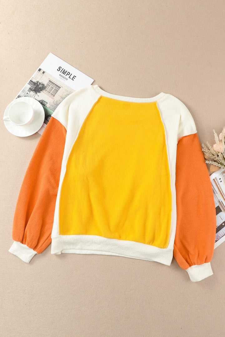 Round Neck Dropped Shoulder Color Block Sweatshirt - Lucianne Boutique