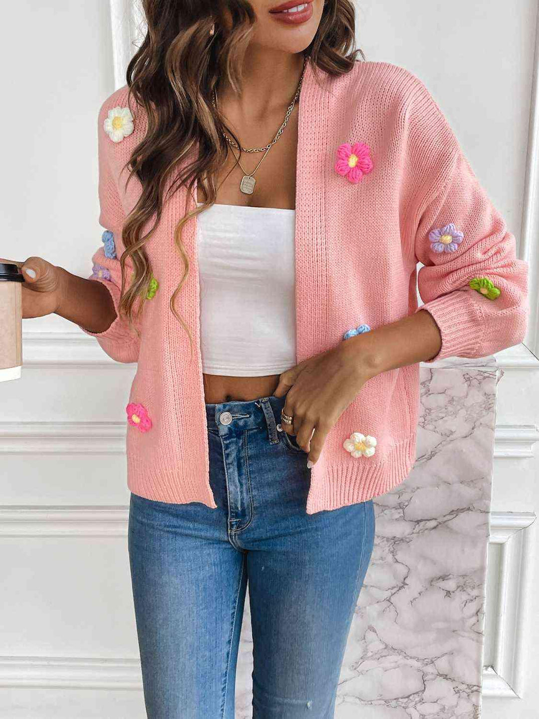 Floral Long Sleeve Open Front Cardigan - Lucianne Boutique