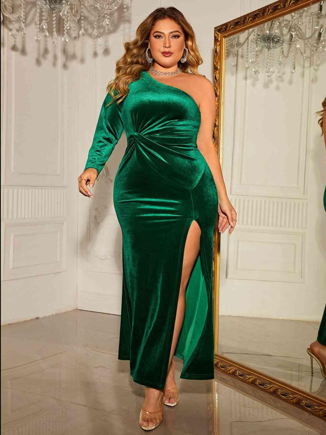 Plus Size One-Shoulder Twisted Split Dress - Lucianne Boutique