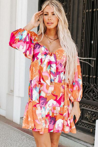 Sweetheart Neck Balloon Sleeve Tiered Mini Dress - Lucianne Boutique
